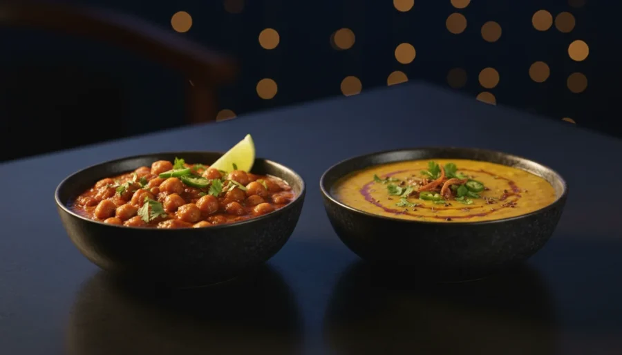 Chana masala and tarka dal